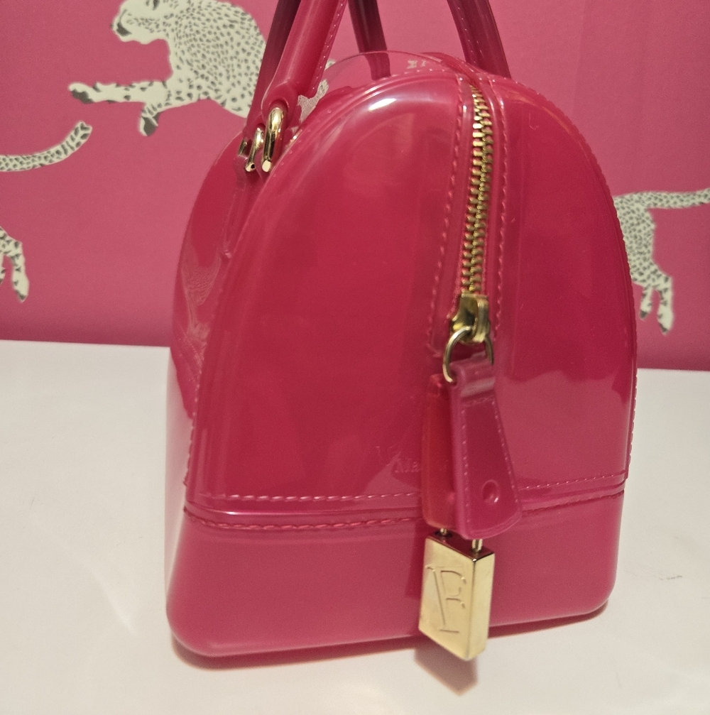 GUC Furla Candy Gang Sweetie Hot Pink Satchel Top Handle Boston Bag With Lock - Picture 3 of 11